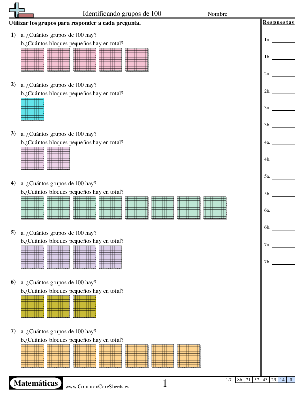 Ejercicos educativos de matemáticas y más. - Identificando grupos de 100 worksheet